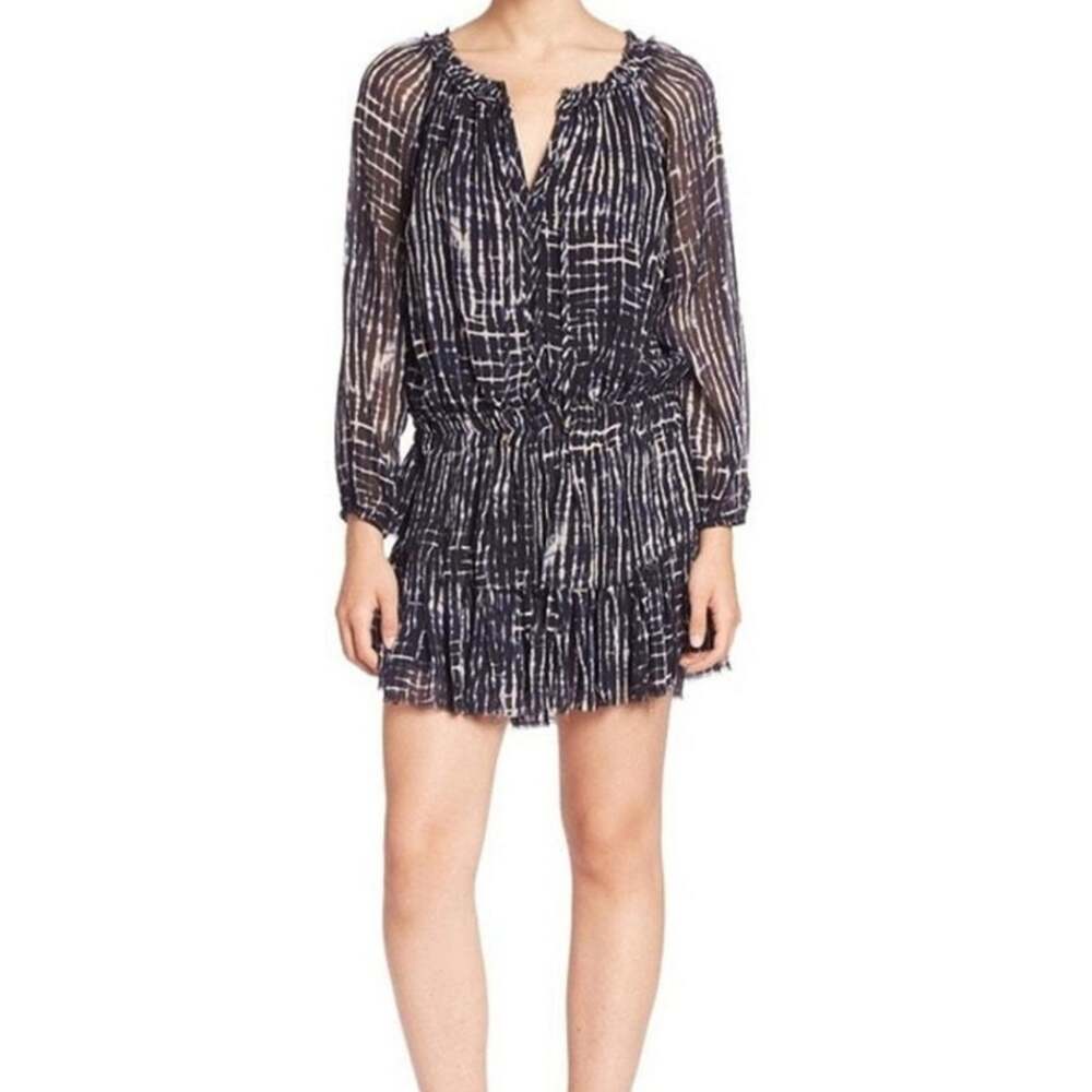 LoveShackFancy 100% silk popover mini dress in tie dye blue size M